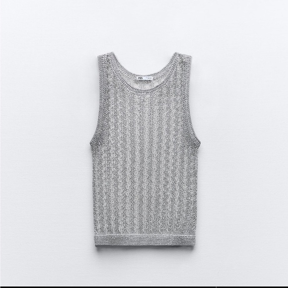 Zara crochet metallic thread open knit mesh top, festival - Picture 3 of 9